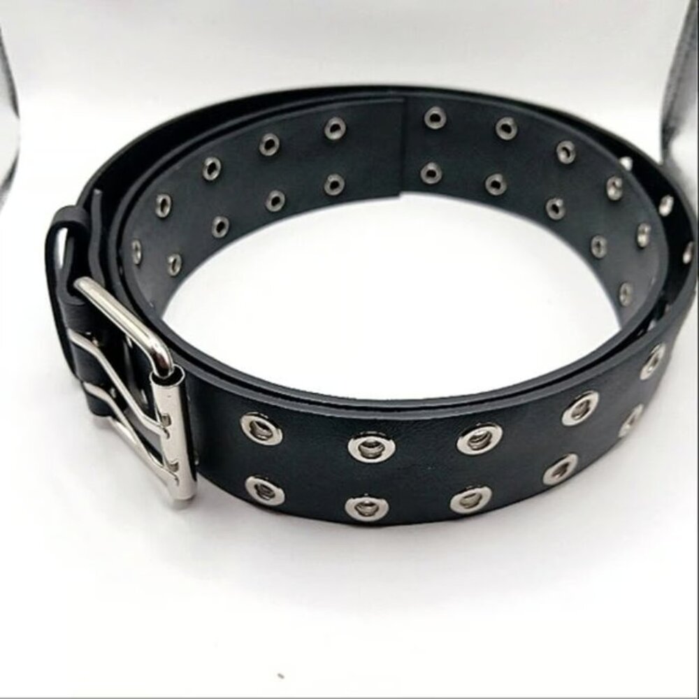 Grommet Belt Black Vegan Leather Unisex New